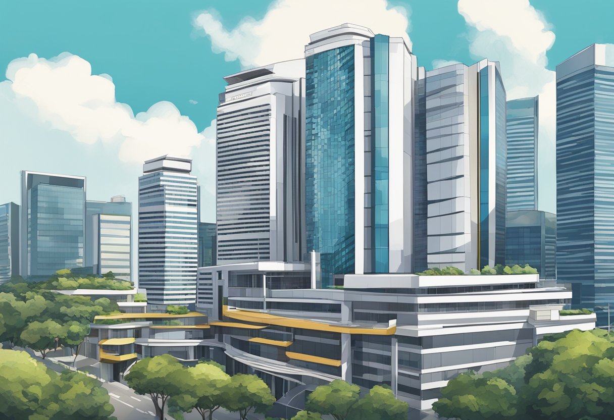 The iconic IRAS building in Singapore, with its modern architecture and striking facade, stands tall against the city skyline