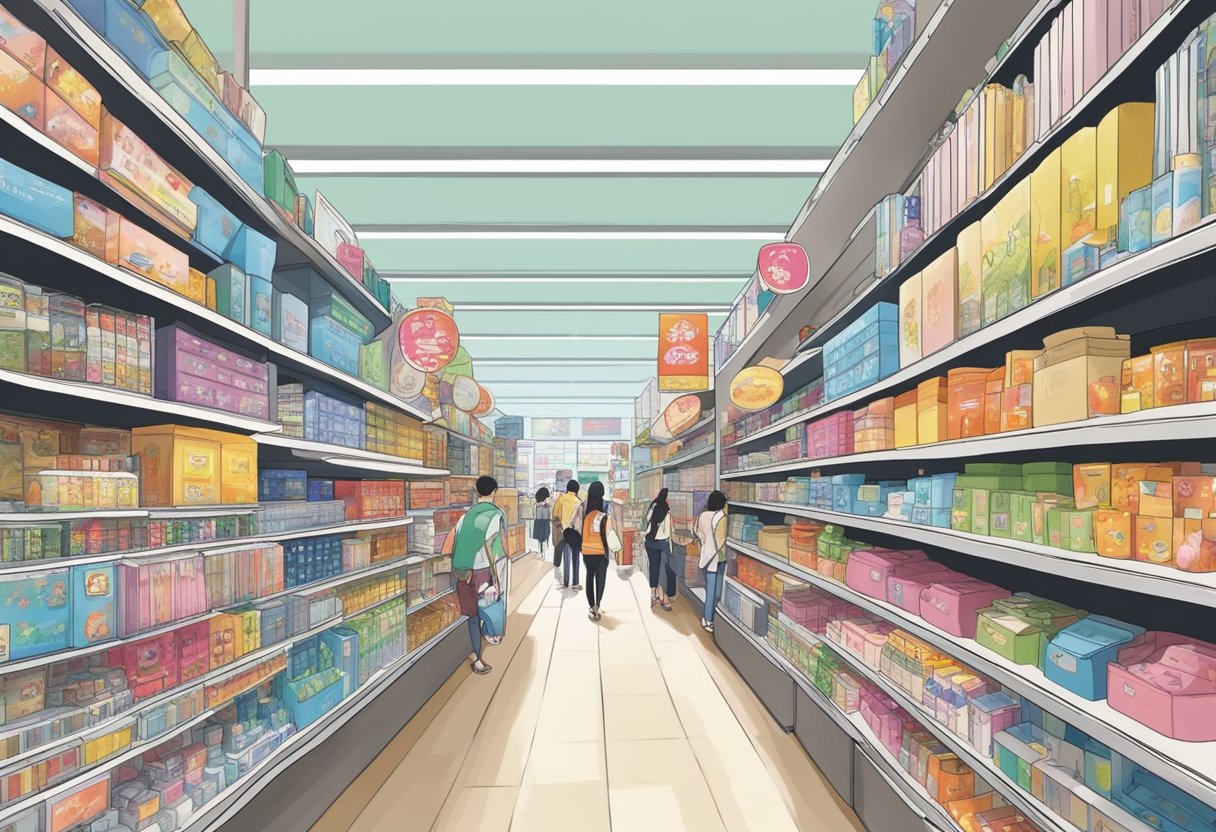 The biggest Daiso store in Singapore bustles with shoppers browsing aisles of colorful merchandise and towering shelves stocked with a variety of affordable goods
