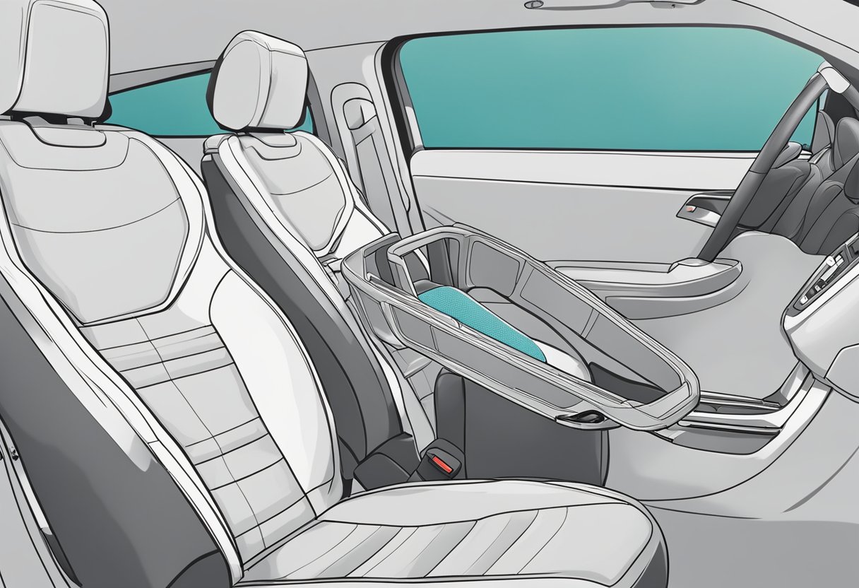 A car seat being installed in a vehicle with clear step-by-step instructions being followed. The seat is securely fastened and adjusted for proper usage