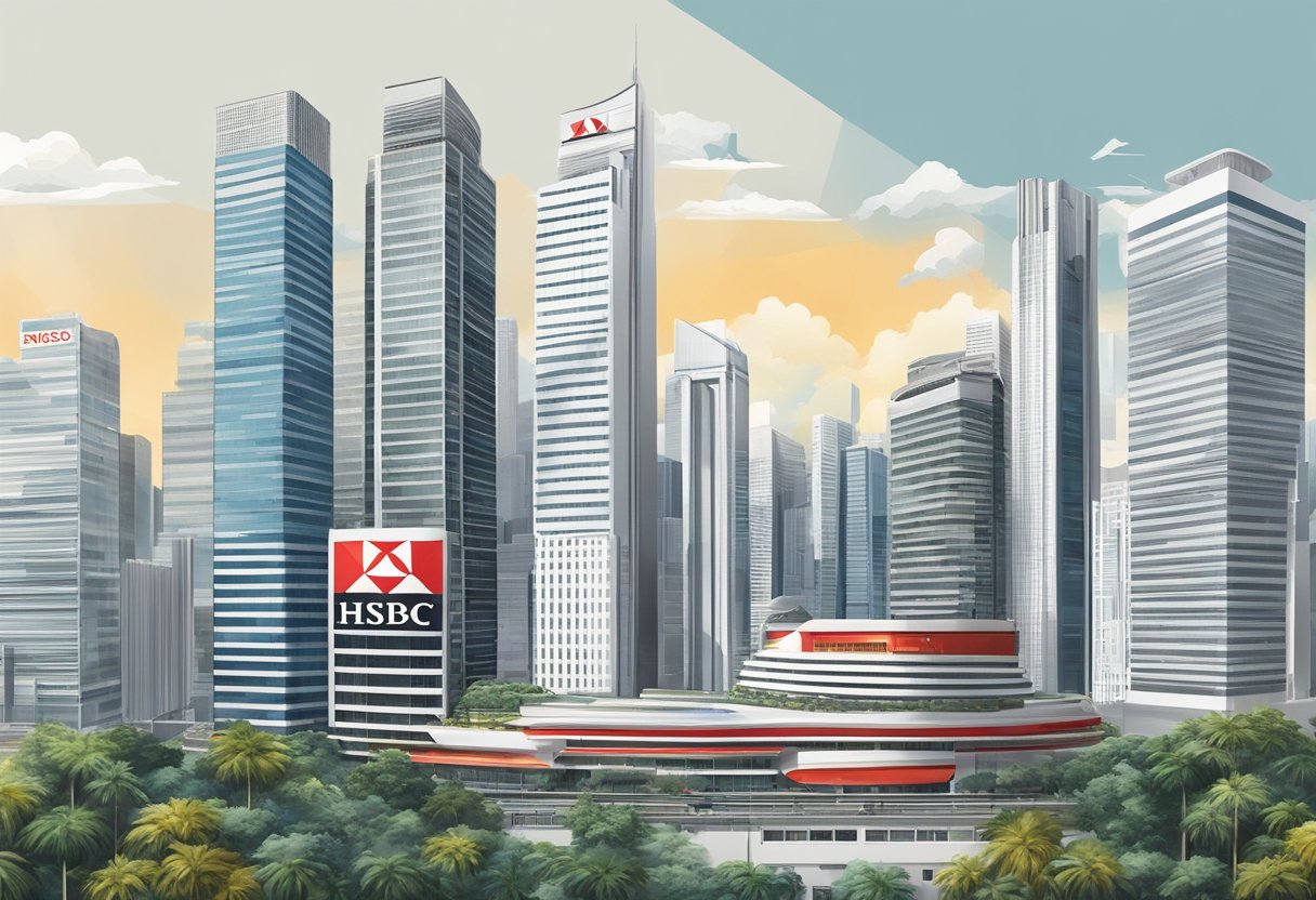 HSBC Bank Singapore Limited, with its iconic red and white logo, stands tall amidst the bustling cityscape, exuding a sense of stability and trust