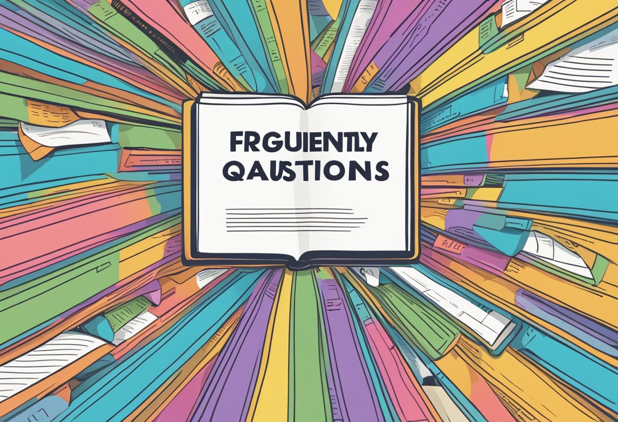 A colorful book open to a page with "Frequently Asked Questions" and a list of Singapore slang words
