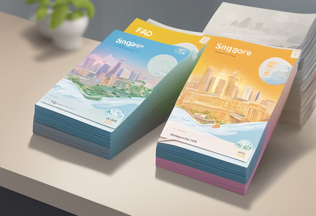 A stack of FAQ pamphlets with "Singapore to Korean Won" displayed prominently on a counter