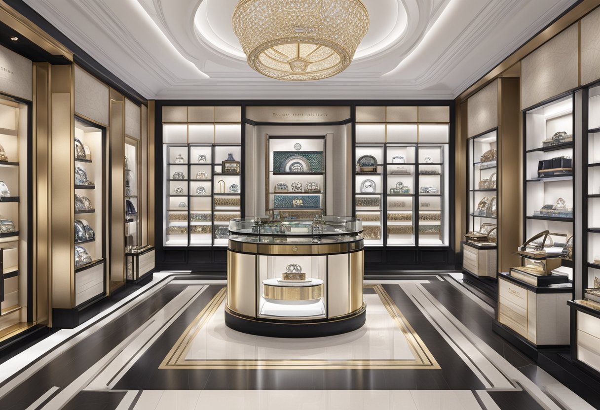 The Franck Muller boutique in Singapore shines with elegant displays of luxury timepieces and opulent interior design
