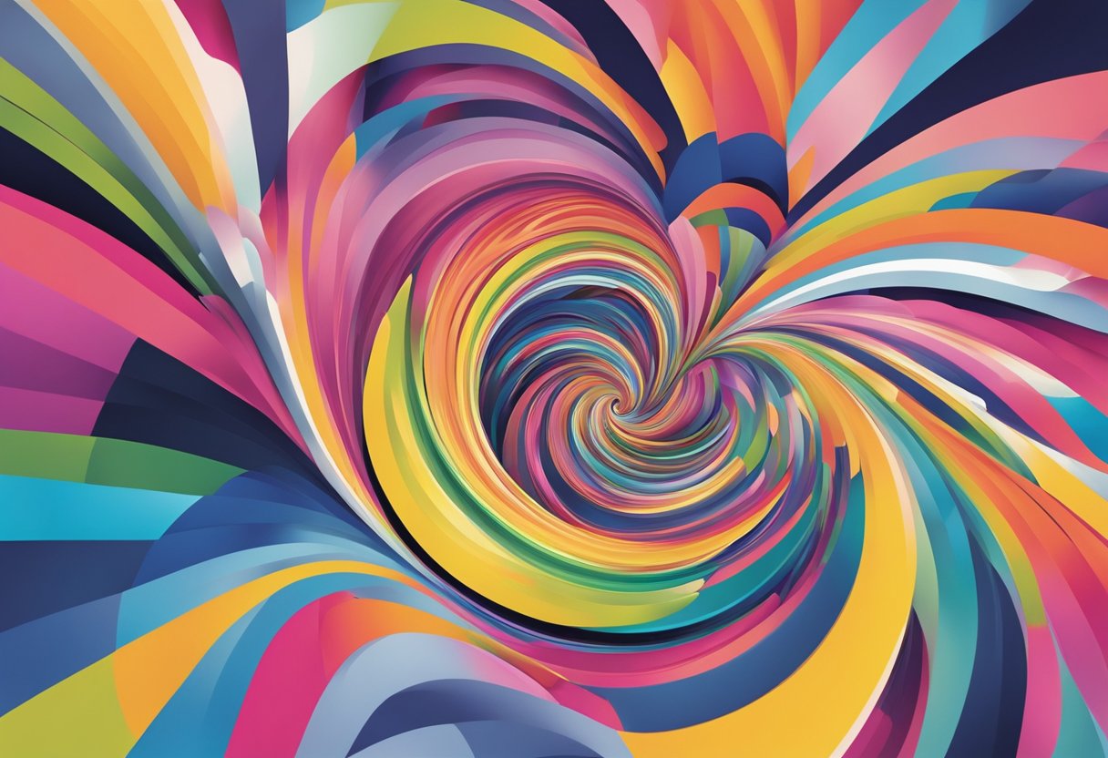 A swirling vortex of colors and shapes, representing the evolution and impact of Vogue Singapore. Vibrant and dynamic, with a sense of movement and progression