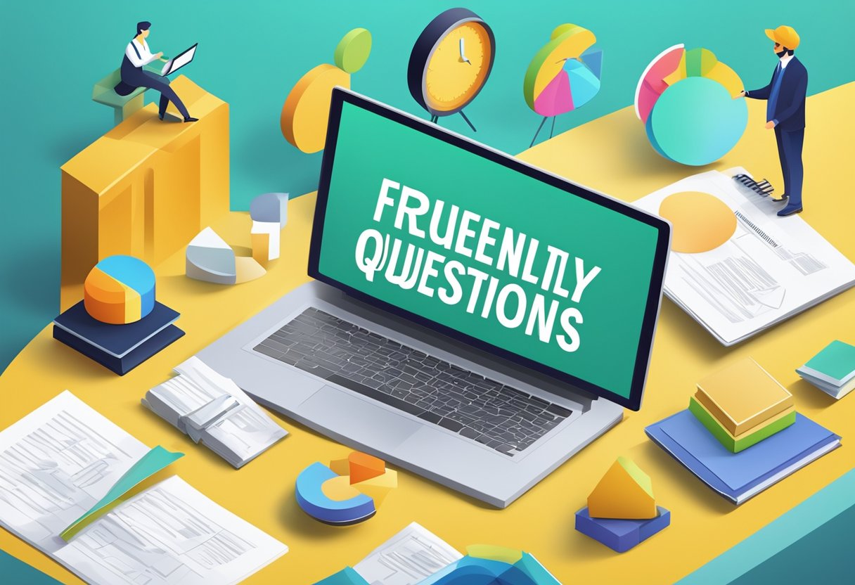 Vibrant text of "Frequently Asked Questions" surrounded by stylish design elements, set against a modern backdrop