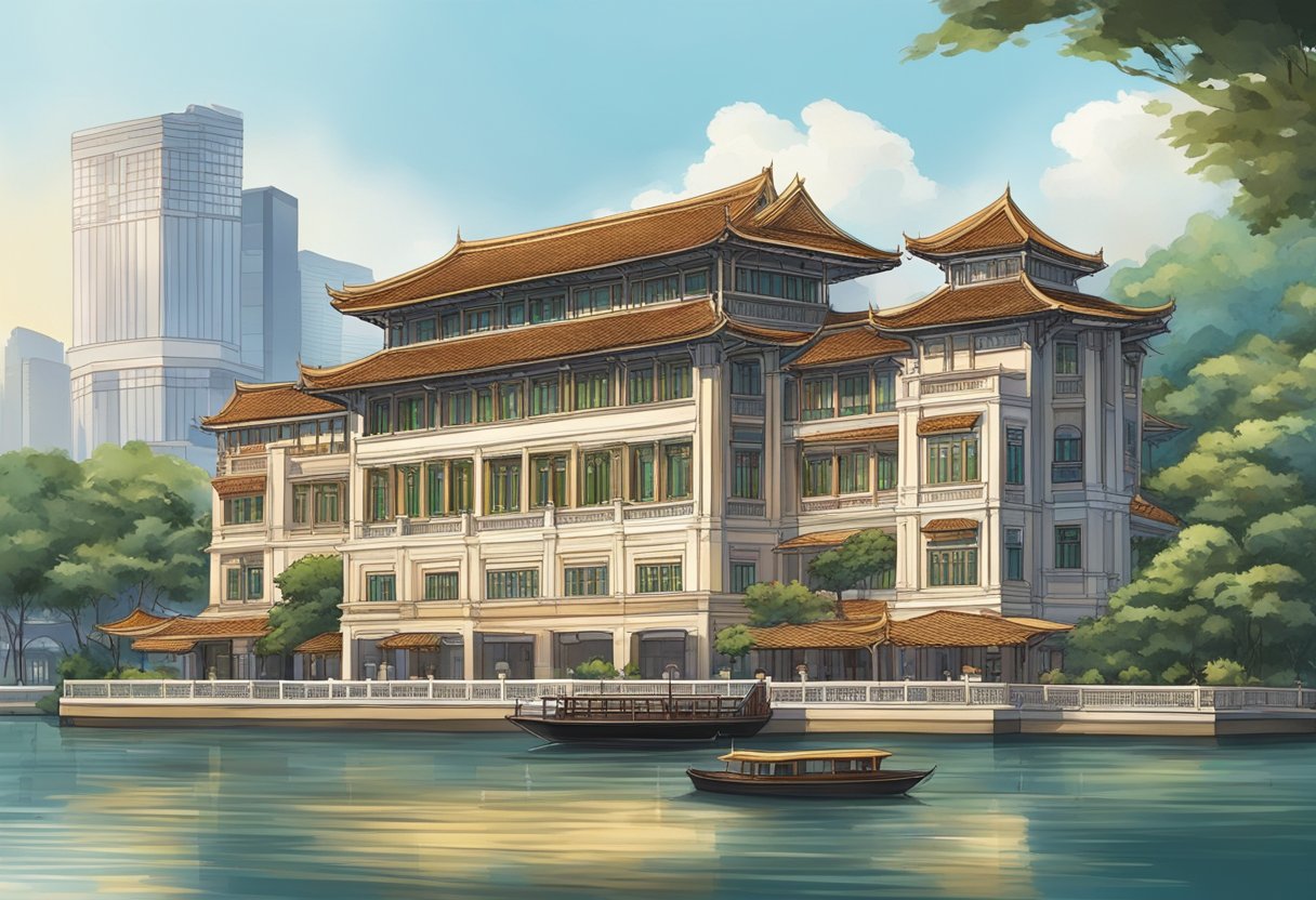 The Riverhouse in Singapore showcases a blend of history and architecture, with its traditional Chinese design and intricate detailing along the riverfront