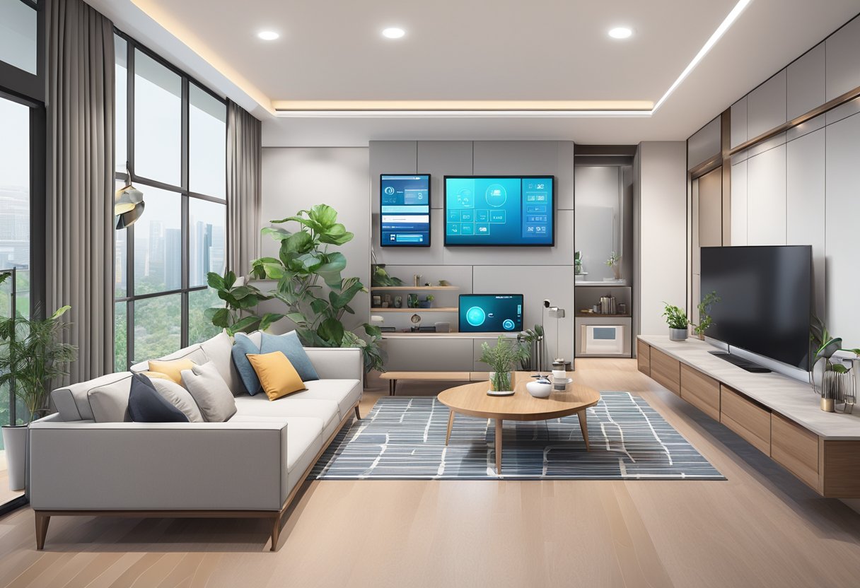 A smart home in Singapore with various devices and appliances connected and controlled through a central system