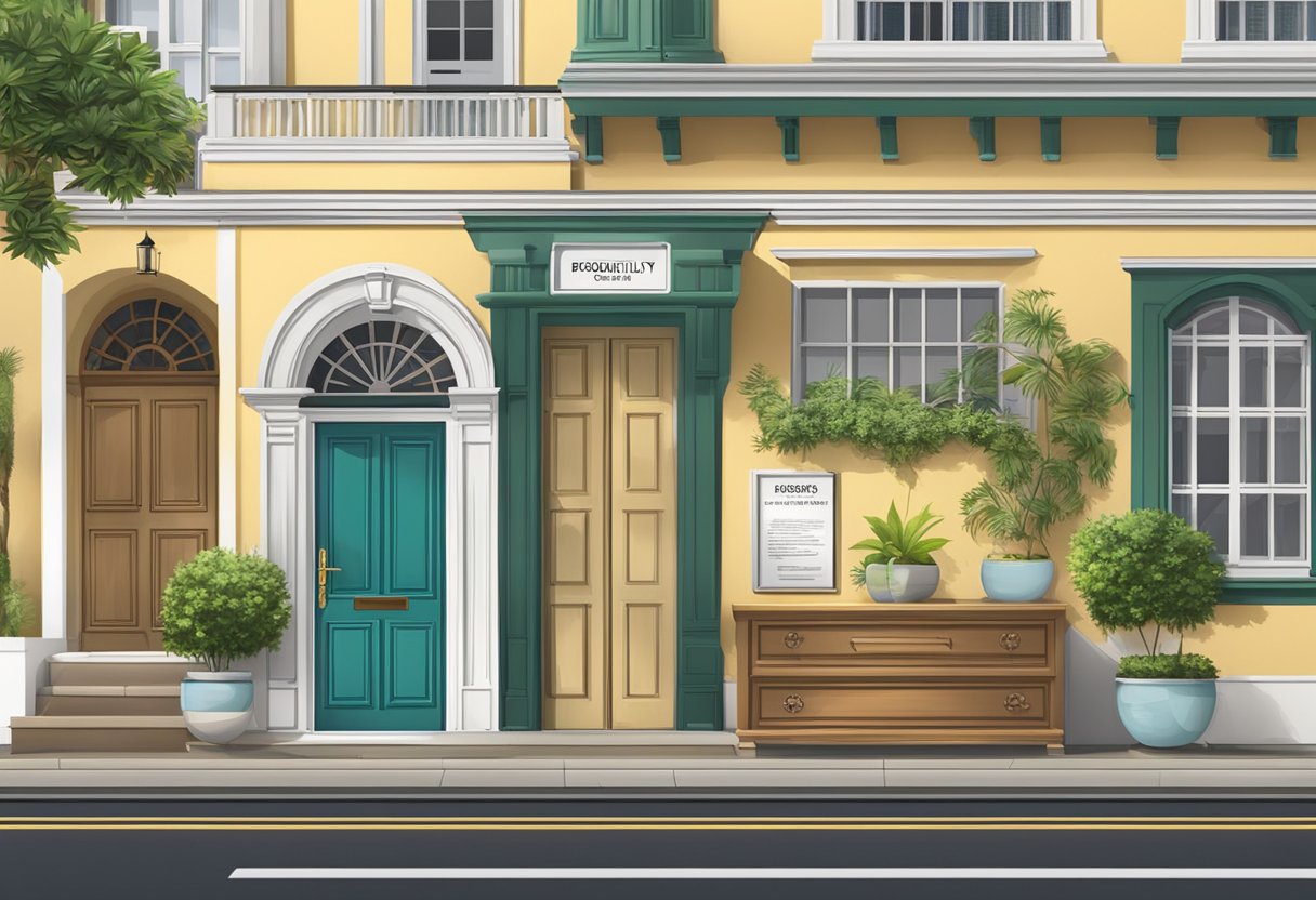 A signboard outside a traditional English house in Singapore with the words "Frequently Asked Questions" prominently displayed