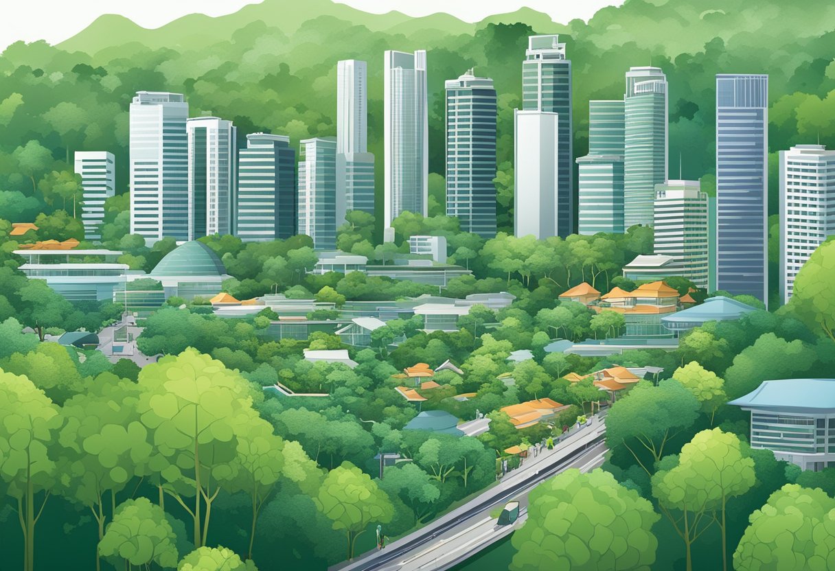 Lush greenery covers the Singapore region, with bustling cityscapes and diverse demographics