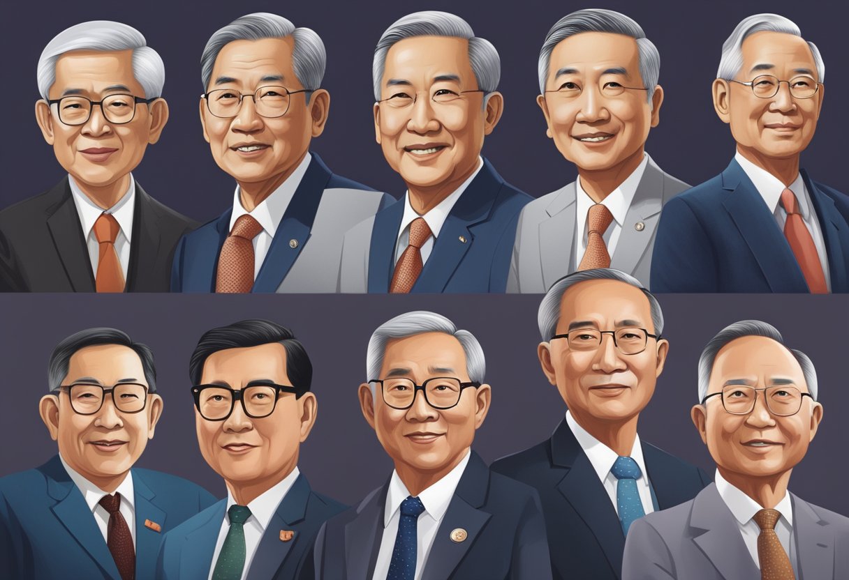 The past presidents of Singapore stand in a row, their portraits displayed on the wall behind them. A timeline stretches across the room, marking key moments in their respective terms