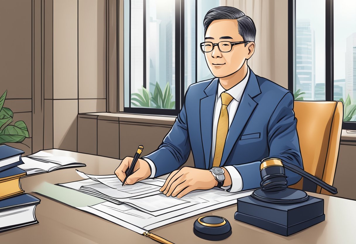 A commissioner of oaths stamping a legal document in Singapore