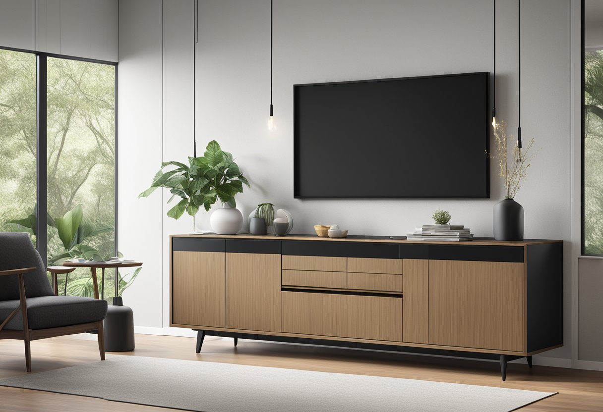 A sleek, modern sideboard cabinet in a contemporary Singaporean home, showcasing its stylish design and practical functionality