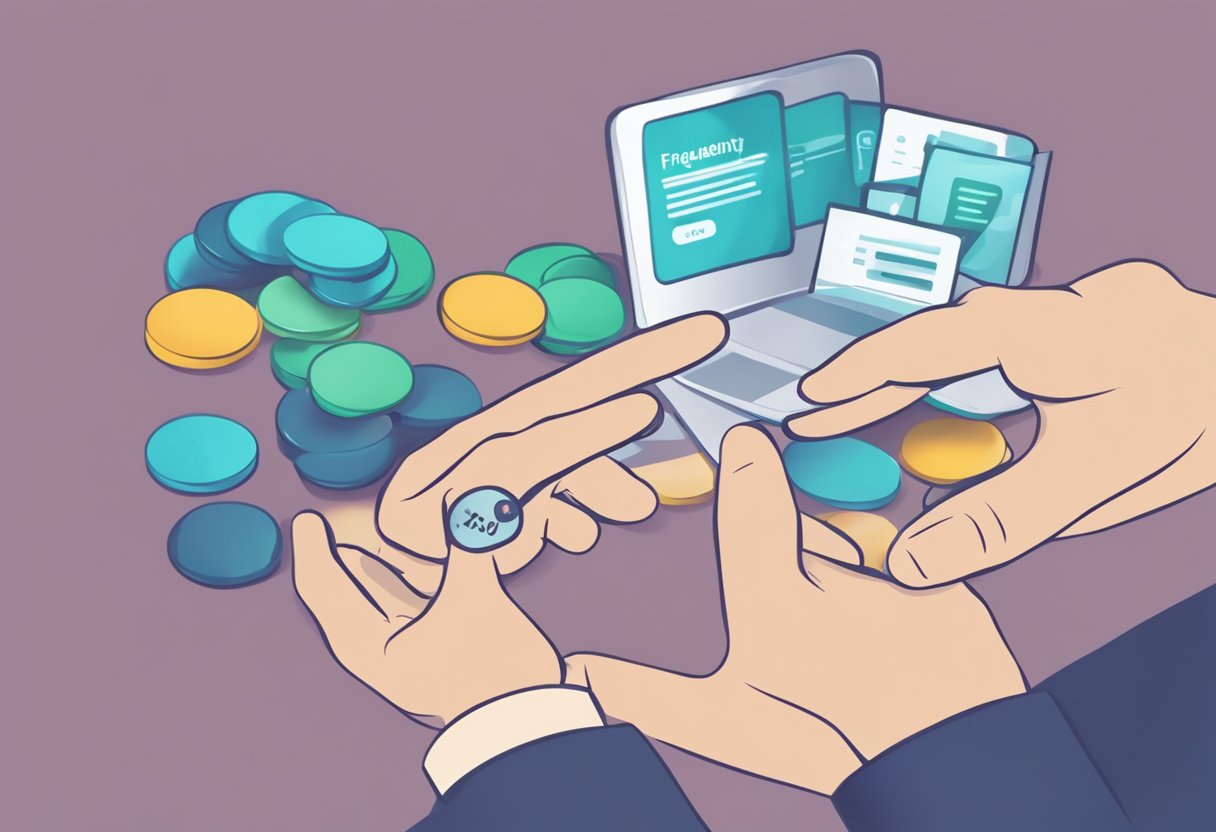 A hand holding a Tracetogether token with a "Frequently Asked Questions" sign in the background