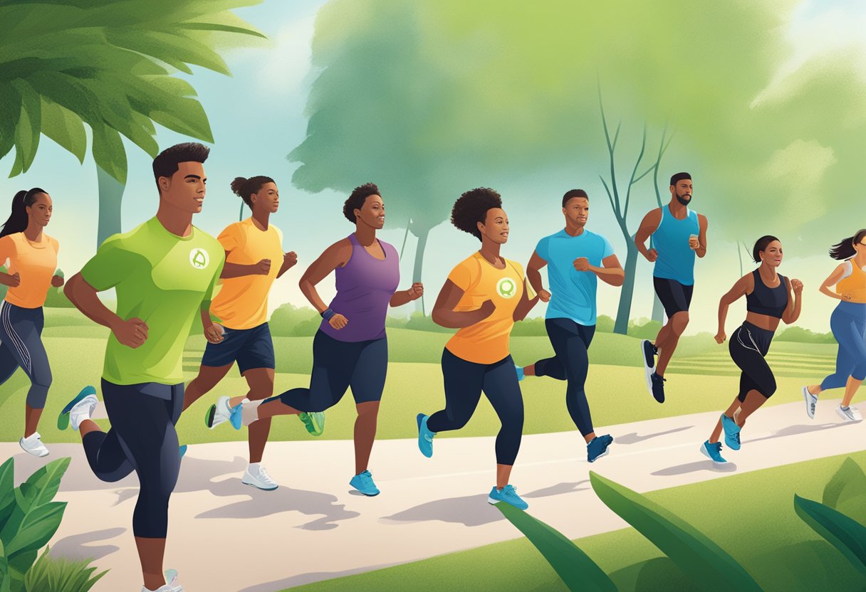 People exercising outdoors with Herbalife products nearby
