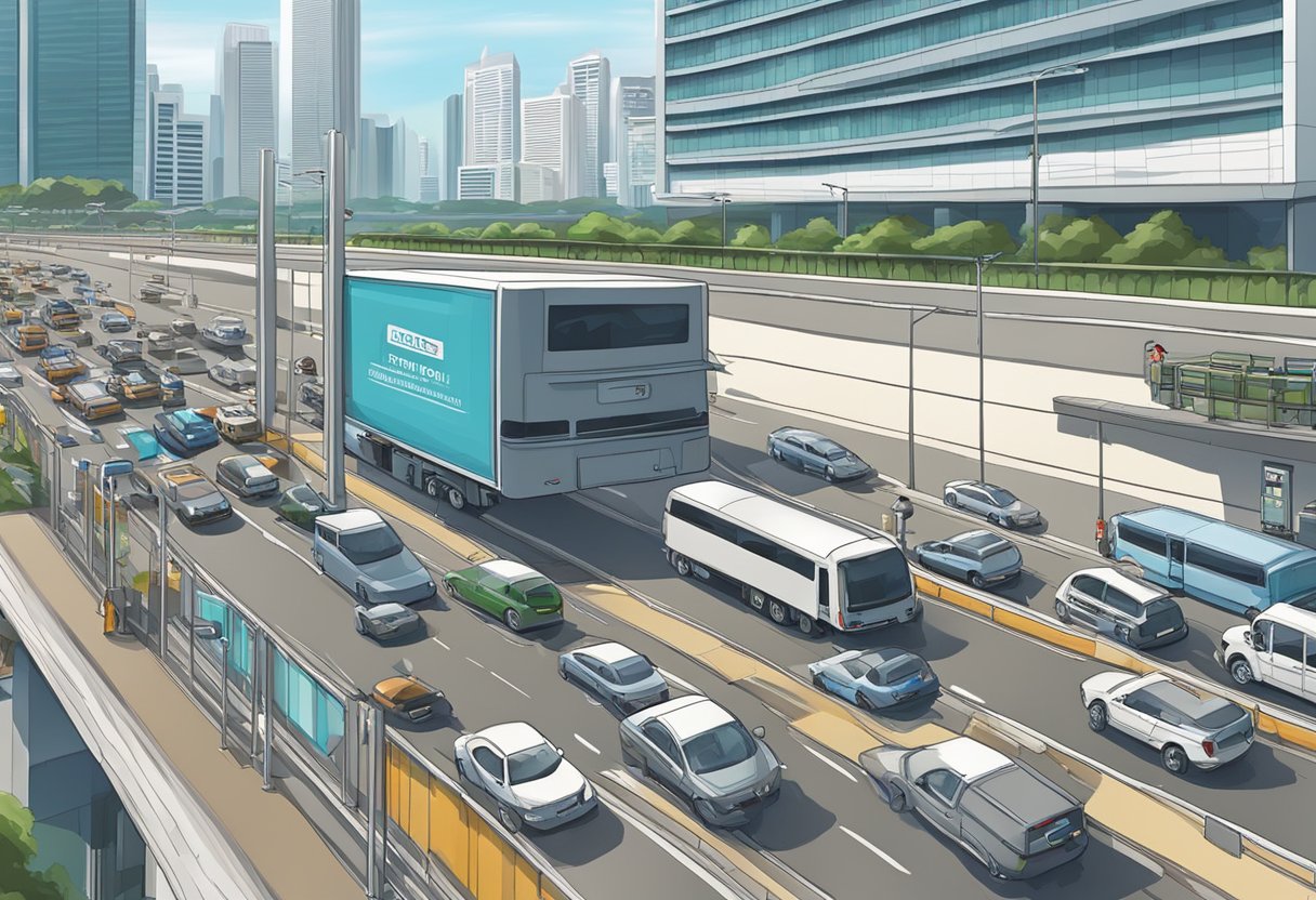 A security camera at the Singapore checkpoint overlooks the busy traffic, capturing vehicles as they pass through the border
