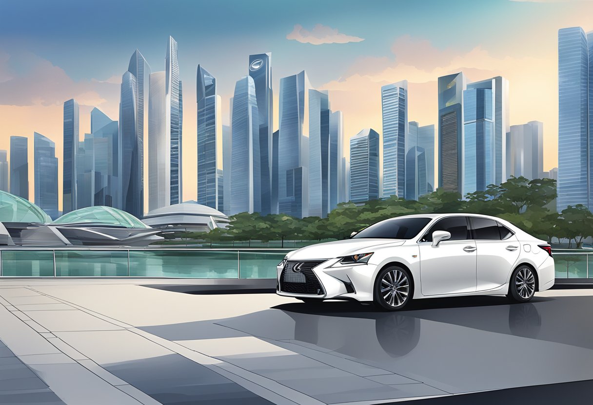 Lexus car parked in front of a modern Singapore skyline