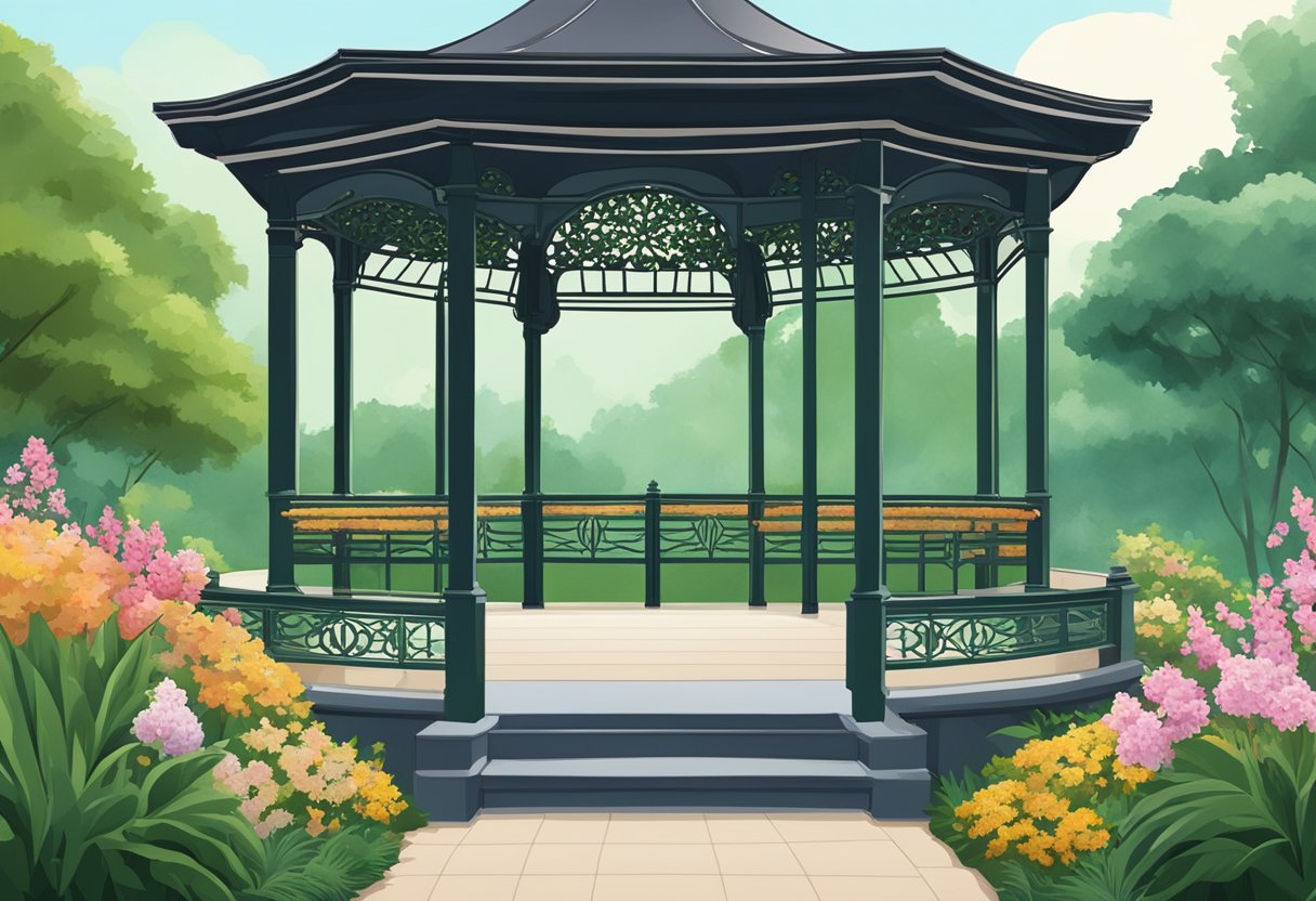 The Singapore Botanic Gardens bandstand stands as a symbol of history and heritage, surrounded by lush greenery and blooming flowers