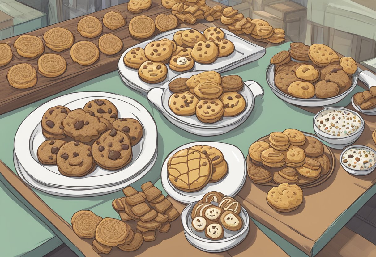 A table filled with assorted Christmas cookies in Singapore, with a sign reading "Frequently Asked Questions" displayed prominently