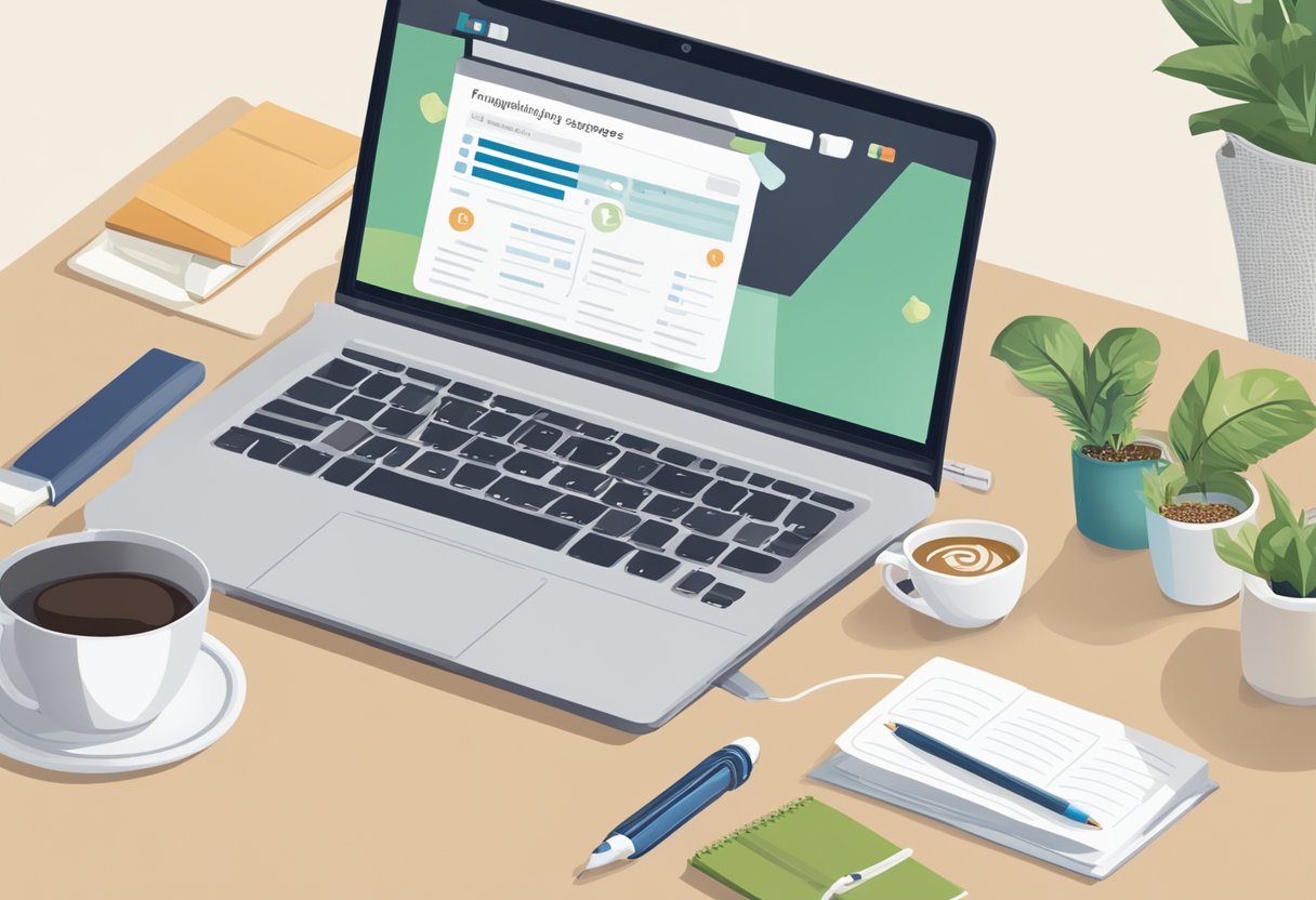 A computer screen showing a website with the title "Frequently Asked Questions Singapore Dating," surrounded by a cup of coffee and a notebook with a pen