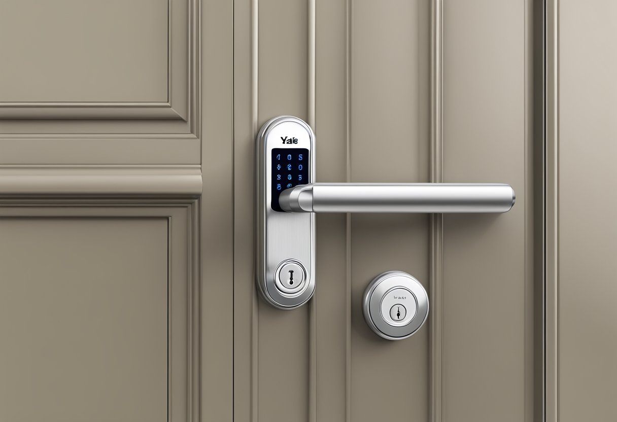 A Yale digital lock mounted on a modern door in a Singaporean home