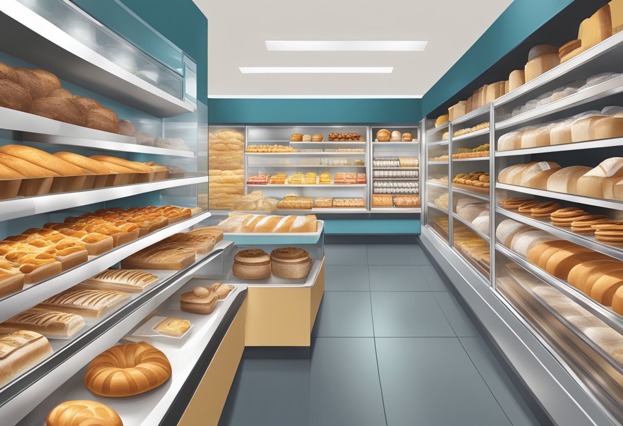 A bustling BreadTalk store in Singapore, filled with an array of freshly baked bread and pastries displayed on sleek, modern shelves