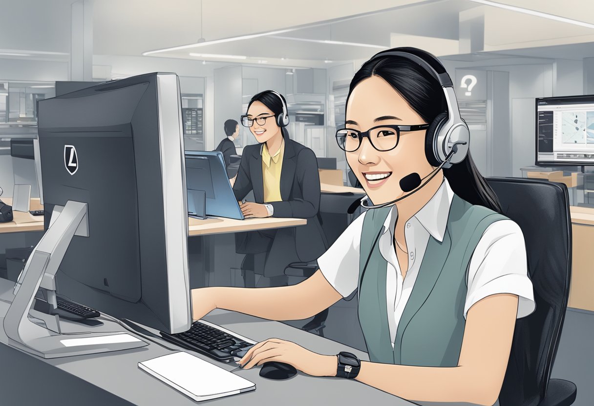 A customer service representative at Sennheiser Singapore answering questions from customers with a friendly and professional demeanor