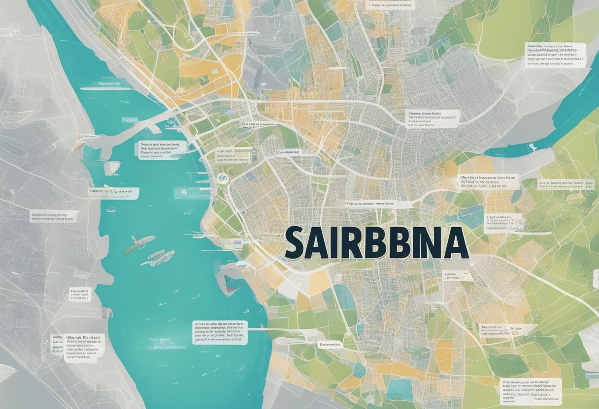 Sabrina Carpenter's name in bold letters above a list of frequently asked questions, with a map of Singapore in the background