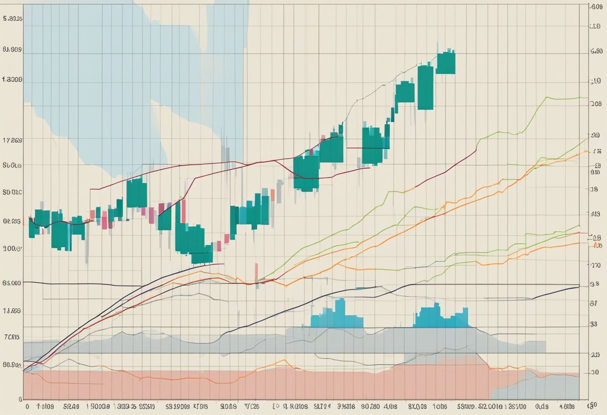 A graph showing the fluctuating exchange rates between Singapore dollars and Japanese yen, with arrows indicating the direction of the changes