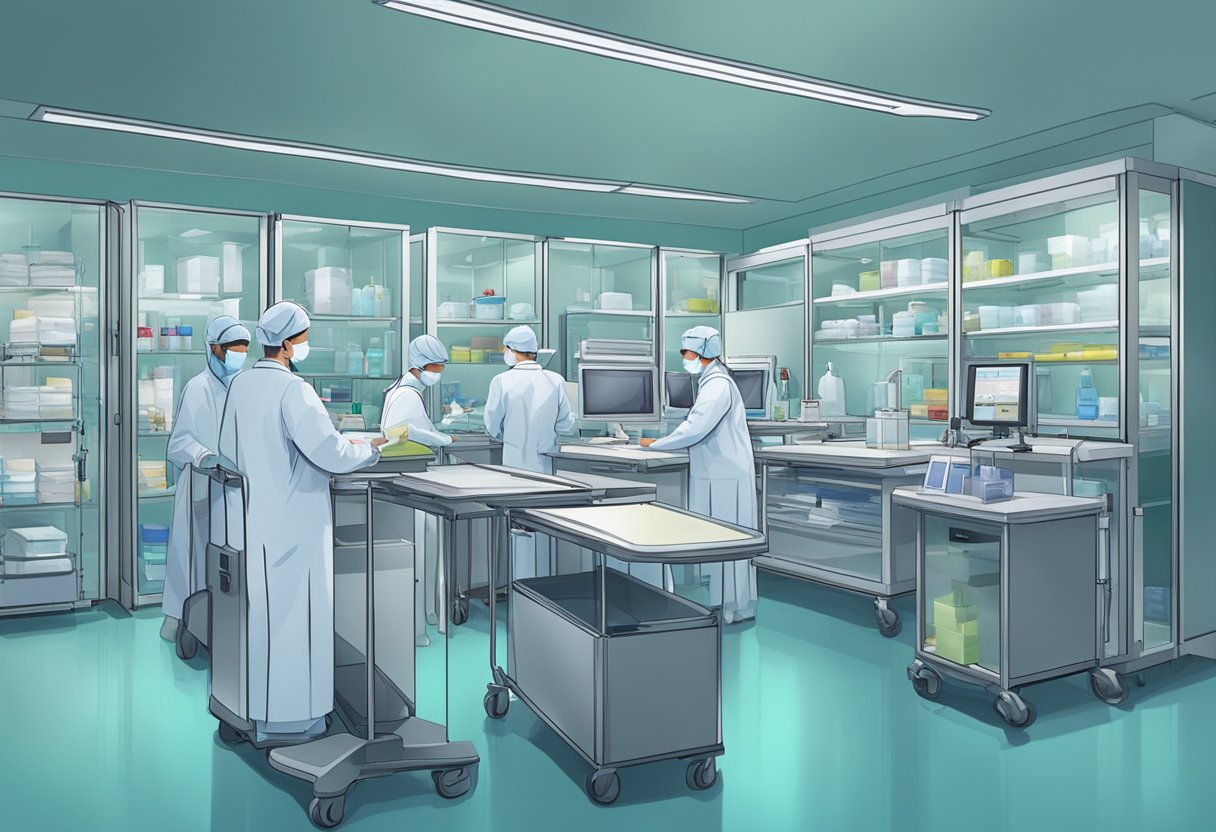 Medical equipment arranged in a sterile room, with technicians conducting pre-event testing in Singapore