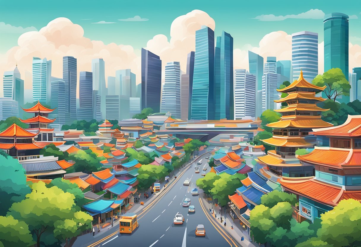 Vibrant cityscape of Kubo, Singapore with iconic skyline and bustling streets