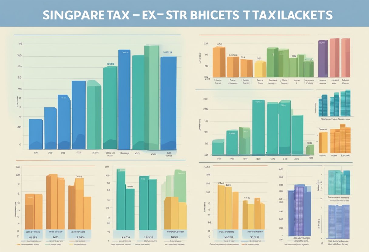 A graph showing Singapore's income tax brackets, with clear labels and percentages for each bracket