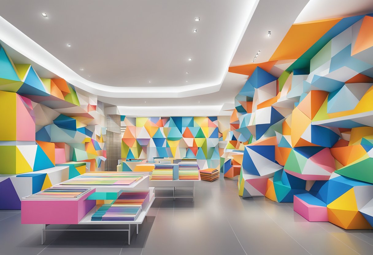 Vibrant Issey Miyake store in Singapore with colorful, geometric displays and sleek, modern design