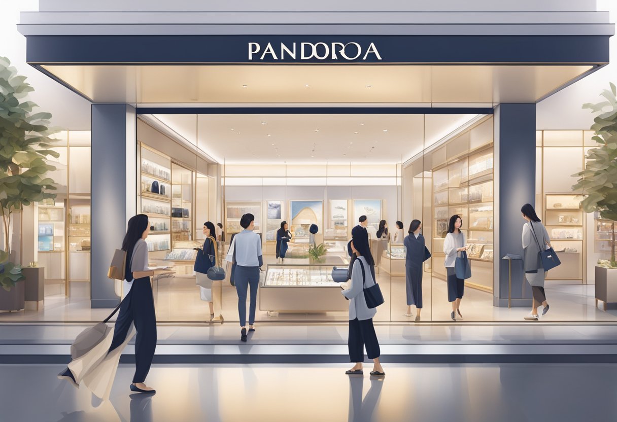 Shoppers browsing luxurious displays at Pandora Singapore outlet