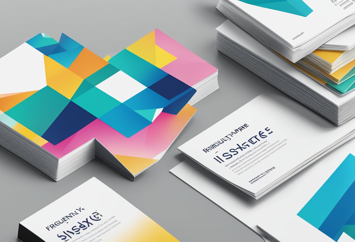 A stack of brochures and a computer screen displaying "Frequently Asked Questions Issey Miyake Singapore."