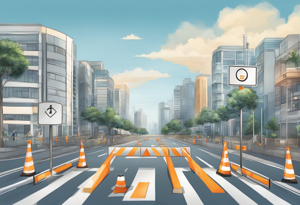 A barricaded road with traffic cones and a "Road Closed" sign in Singapore