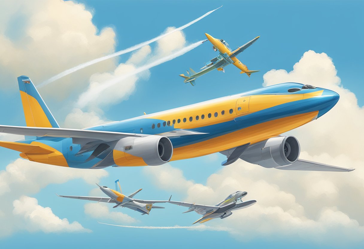 Aerial display at Singapore aviation show: planes soaring, looping, and performing precision maneuvers against a backdrop of clear blue skies