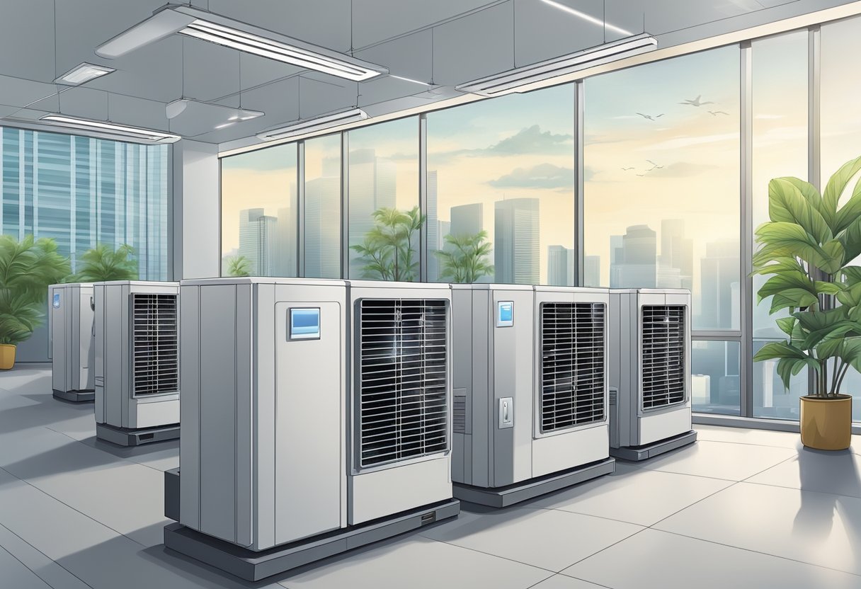 The air conditioning unit hums quietly in a modern Singaporean office, providing a cool and comfortable environment for the workers