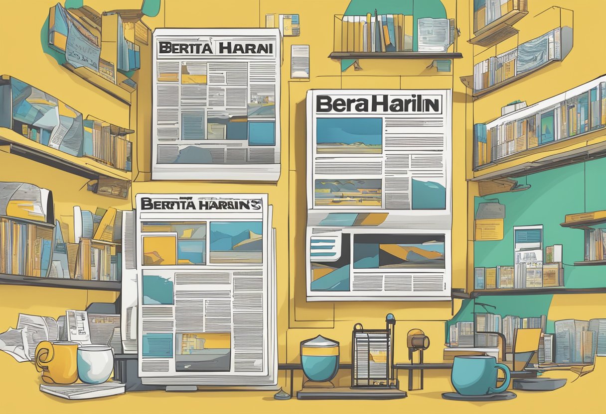 An illustration of Berita Harian's Evolution, showcasing the progression of the newspaper's logo and design over the years