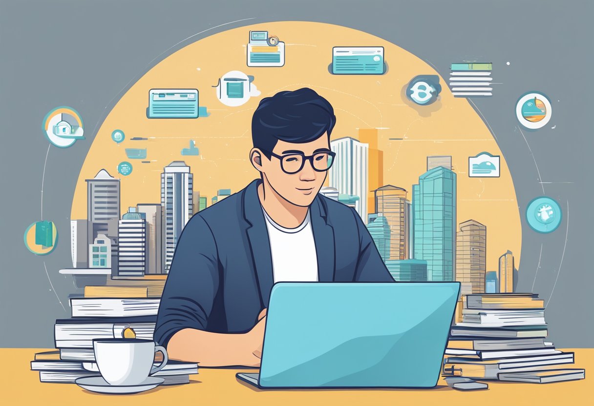 A person in Singapore researches mortgage options online, comparing interest rates and terms