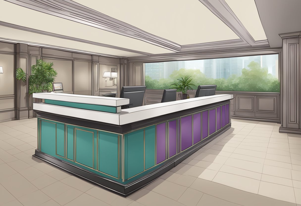 A reception desk with a sign "Frequently Asked Questions" at Mercure Singapore