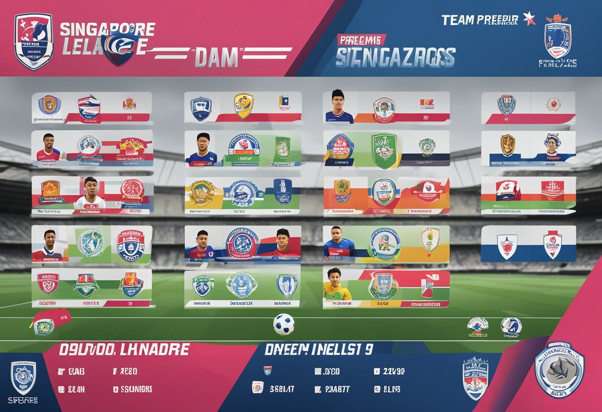A digital display board showing the updated standings of the Singapore Premier League, with team names, logos, and points displayed clearly