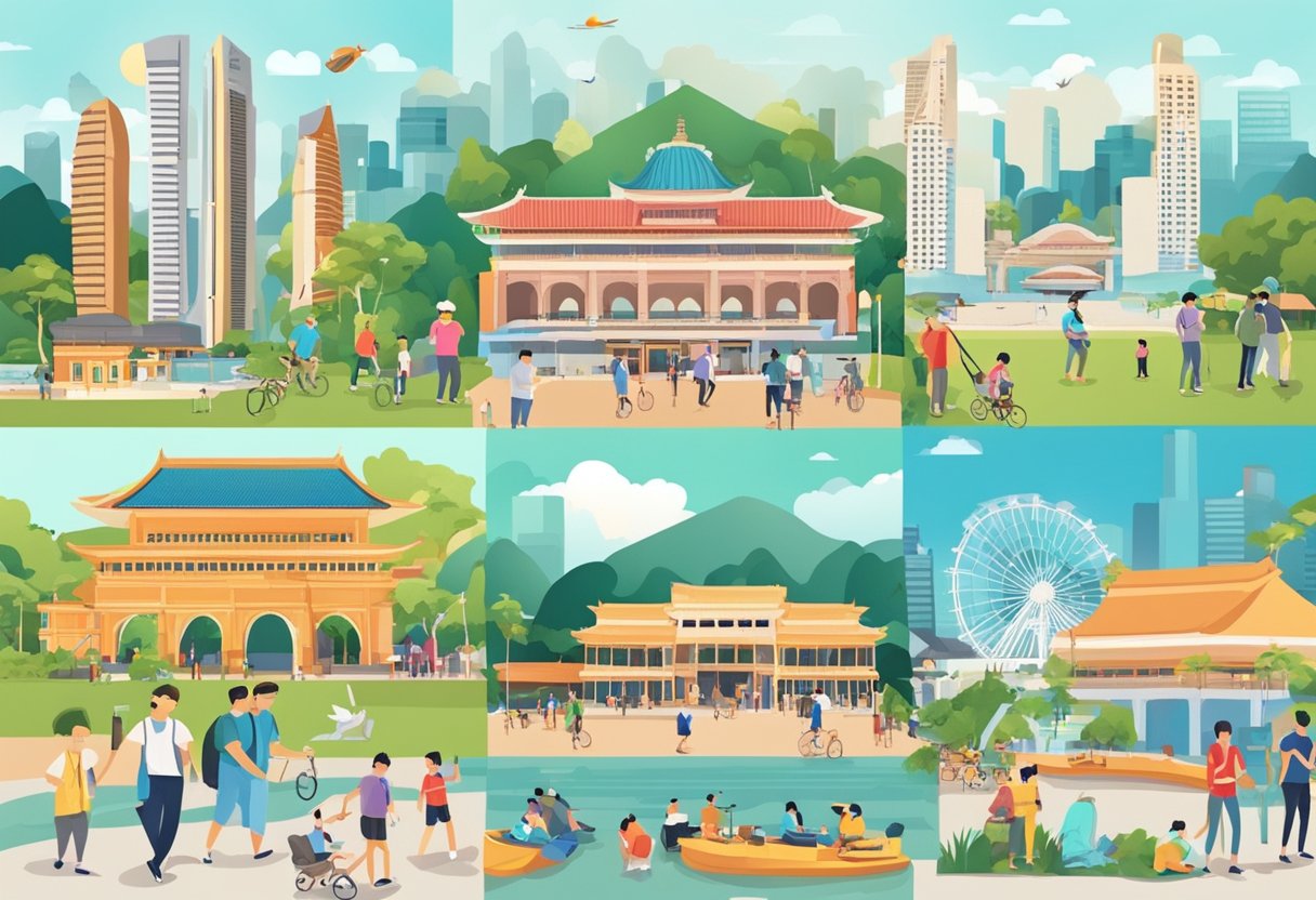 People enjoying various activities at popular Singapore attractions