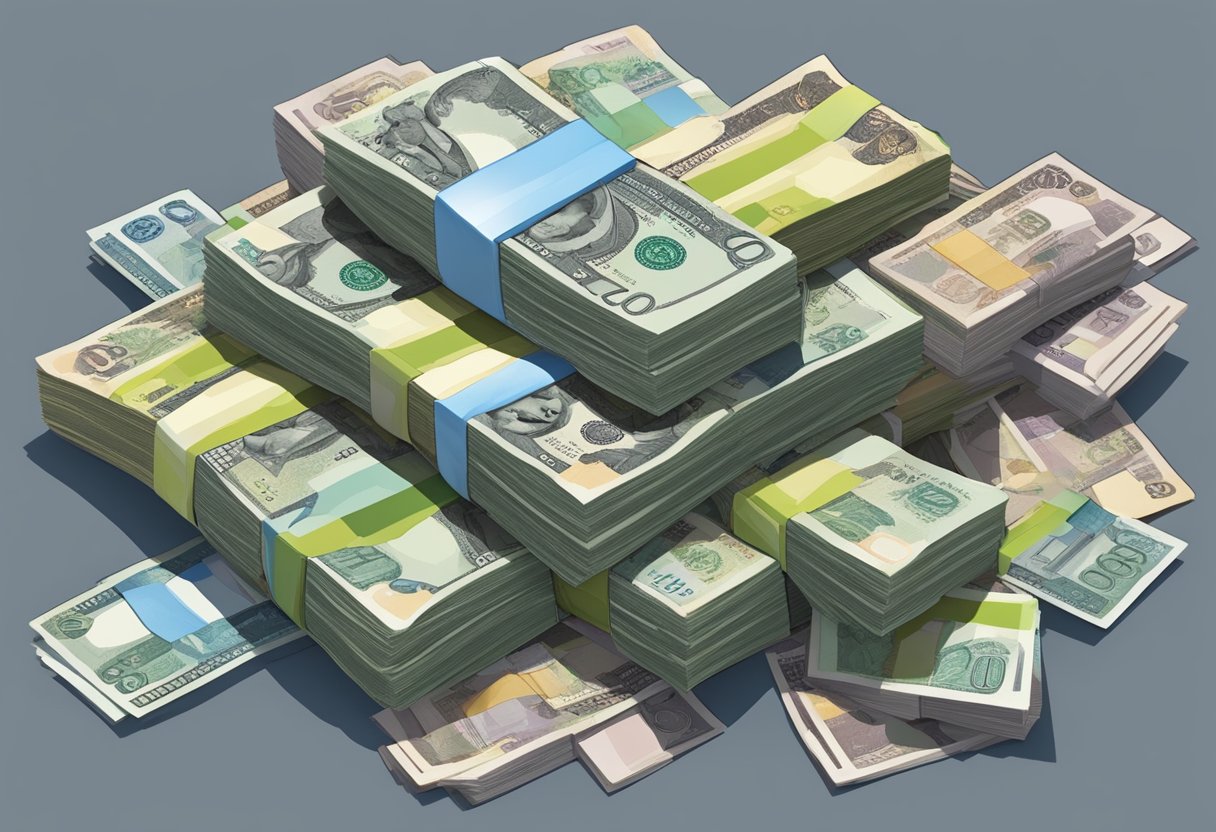 A stack of Singapore dollars transforming into a pile of Indonesian rupiah, with currency symbols and denominations clearly visible