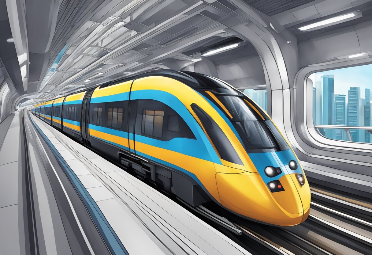 The iconic Circle Line train glides through the futuristic underground tunnels of Singapore, passing by sleek, modern stations and vibrant cityscapes