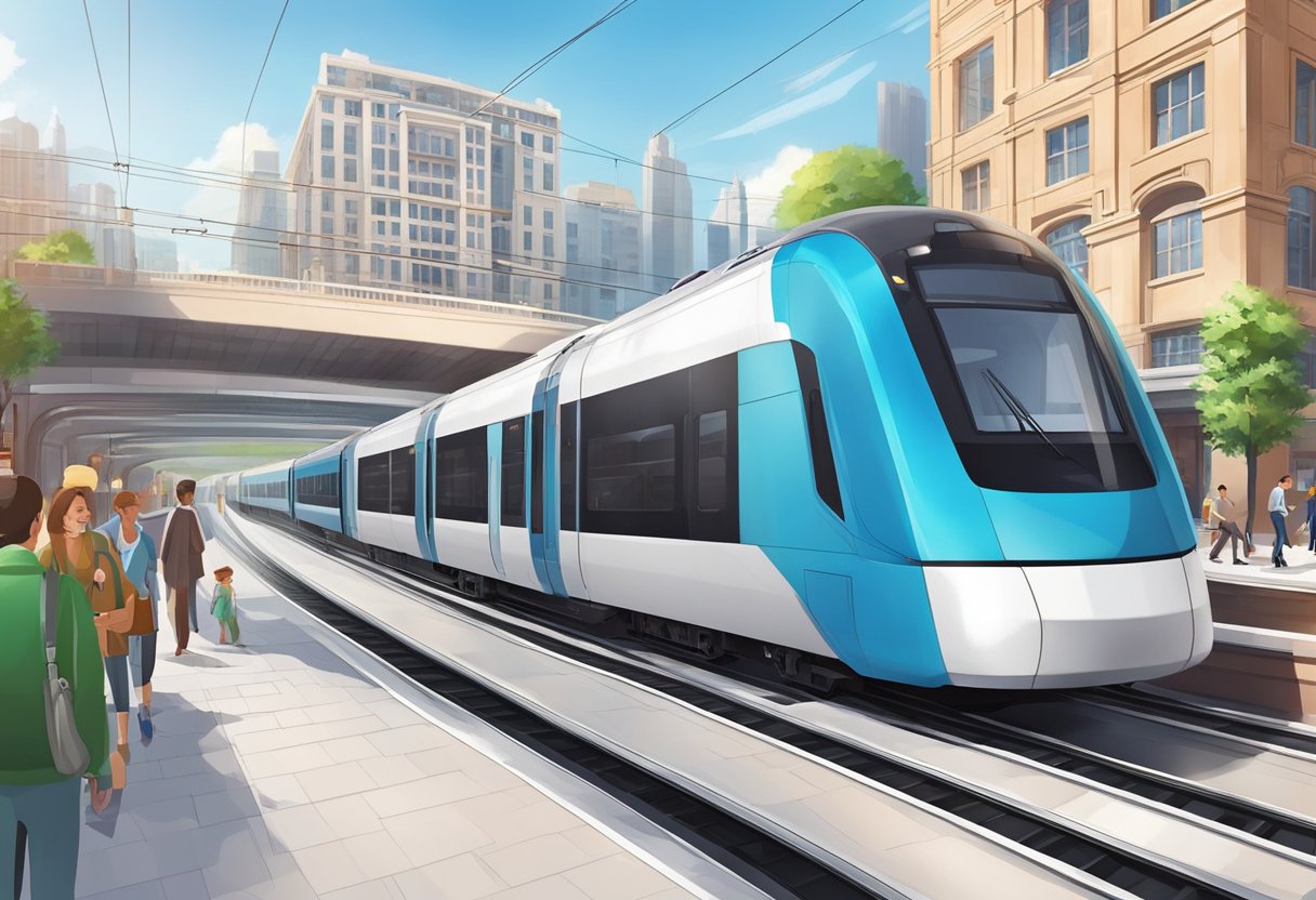 The train moves swiftly along the circular track, passing through vibrant neighborhoods and bustling city centers, with passengers boarding and disembarking at various stations