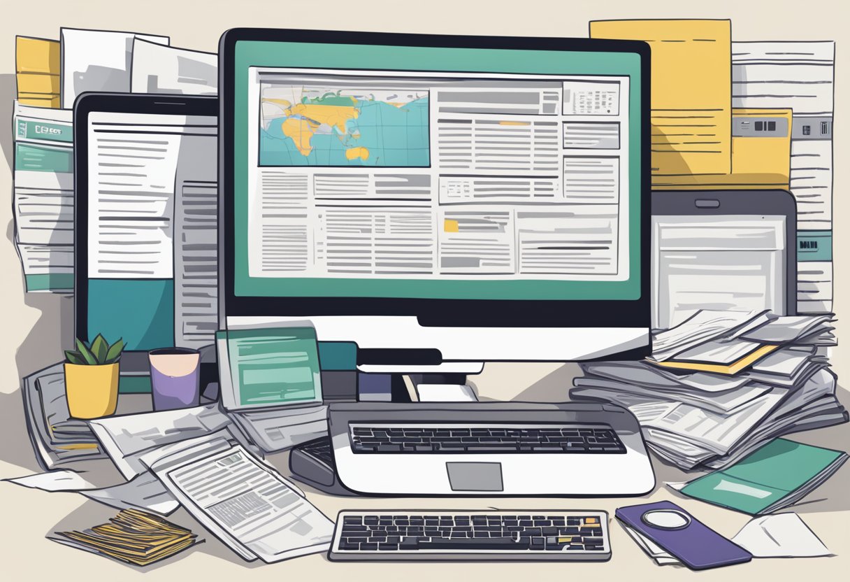 A computer screen with the Craigslist Singapore website open, surrounded by various alternative resources like newspapers and flyers