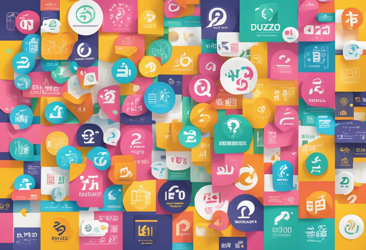 A colorful display of "Frequently Asked Questions" signs in multiple languages, with the iconic Duozoulu Singapore logo in the background