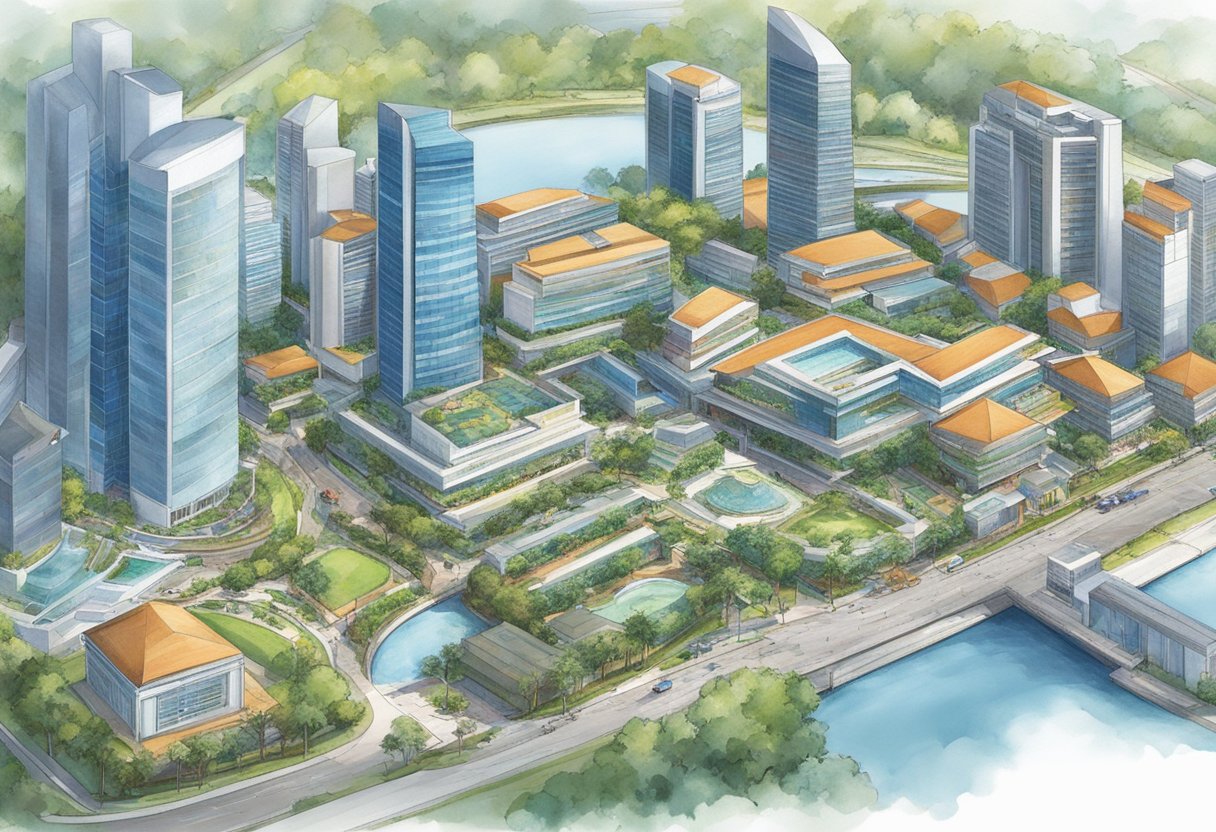 The Singapore College of Insurance showcases industry engagement and technological advancements in a modern, bustling setting