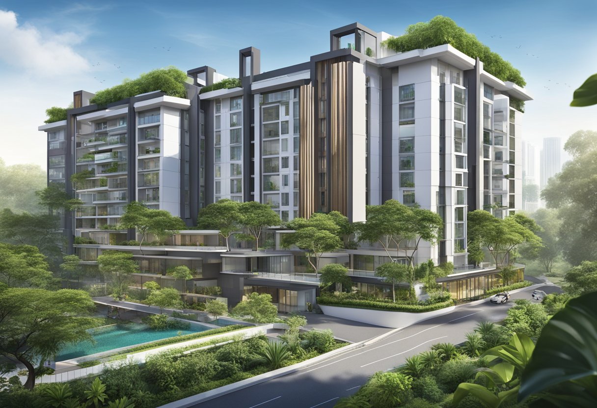 The Alocassia Serviced Apartments in Singapore are easily accessible, with a clear pathway leading to the entrance, surrounded by lush greenery and modern architecture