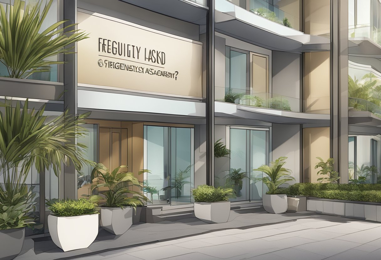 A signboard outside Alocassia Serviced Apartments in Singapore with the words "Frequently Asked Questions" displayed prominently